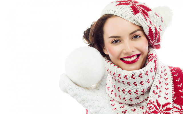Woman red white sweater holding free wallpaper for desktop - medium preview image
