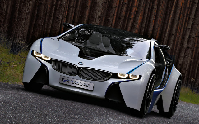 White blue car parked street free wallpaper for desktop - medium preview image