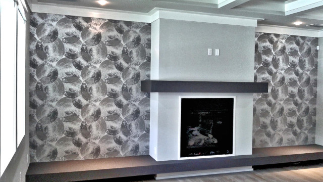 Fireplace wallpapered room center interior free wallpaper for desktop - medium preview image