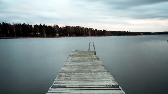 Dock lake boat trees clouds free wallpaper for desktop - medium preview image