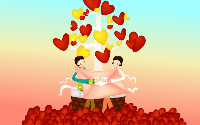 Couple giant tree hearts sky free wallpaper for desktop - medium preview image