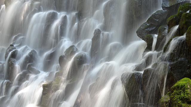 Waterfall moss rocks cloudy storm free wallpaper for desktop - medium preview image