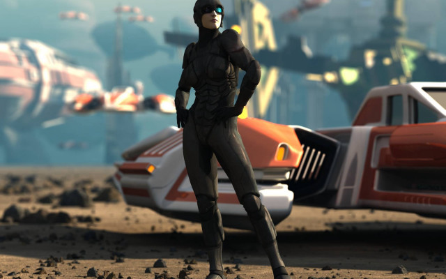 Futuristic woman car spaceship city free wallpaper for desktop - medium preview image