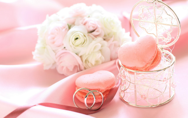 Wedding rings pink heart bath free wallpaper for desktop - medium preview image