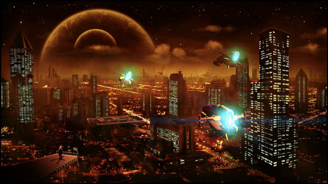 Futuristic city alien object night free wallpaper for desktop - medium preview image