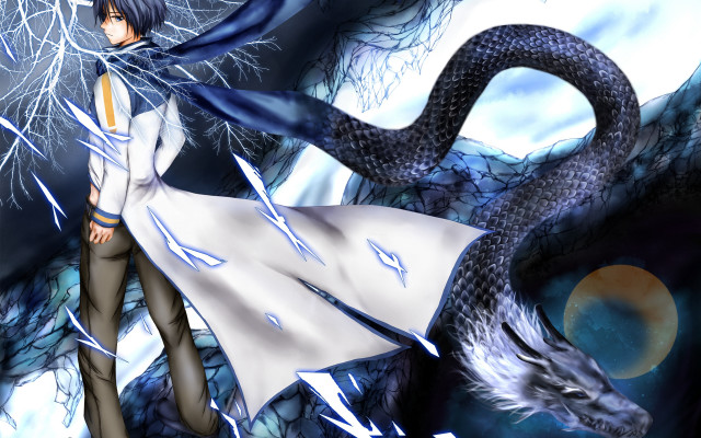 Man dragon blue background lightning free wallpaper for desktop - medium preview image
