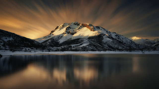 Mountain lake sunset clouds matte #2 free wallpaper for desktop - medium preview image