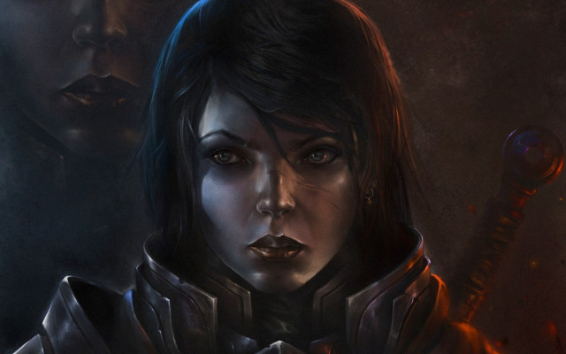 Woman sword armor fantasy portrait free wallpaper for desktop - medium preview image