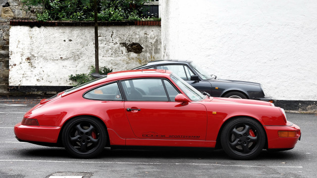Red porsche parking lot white free wallpaper for desktop - medium preview image