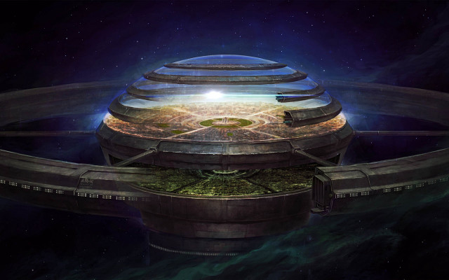 Futuristic space station green field free wallpaper for desktop - medium preview image