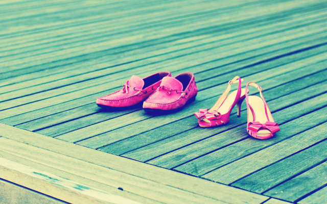 Pink shoes highheels wooden deck free wallpaper for desktop - medium preview image