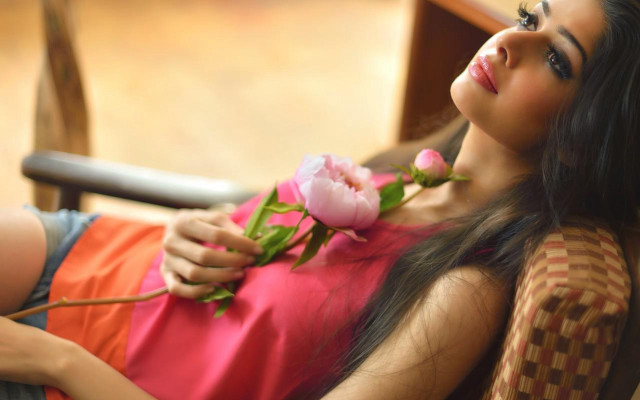 Woman chair flower pink rose free wallpaper for desktop - medium preview image