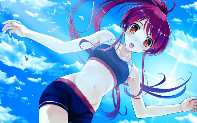 Pink haired girl flying outstretched free wallpaper for desktop - medium preview image