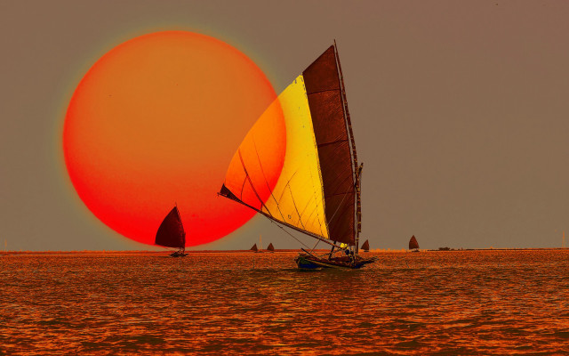 Sailboat yellow red sail ocean #2 free wallpaper for desktop - medium preview image