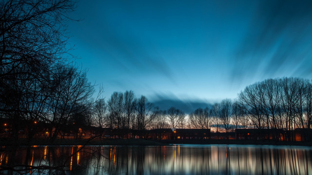 Lake trees clouds night longexposure free wallpaper for desktop - medium preview image