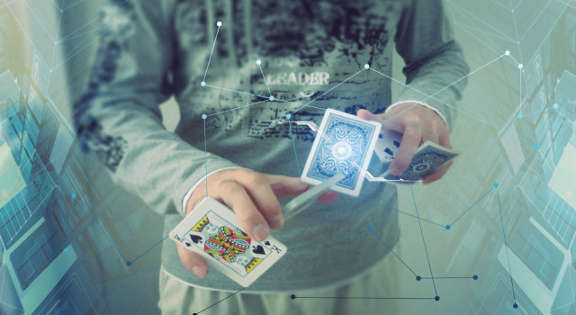 Futuristic magic cardholder city scene free wallpaper for desktop - medium preview image