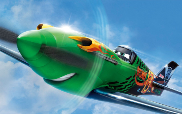 Cartoon character green airplane blue free wallpaper for desktop - medium preview image