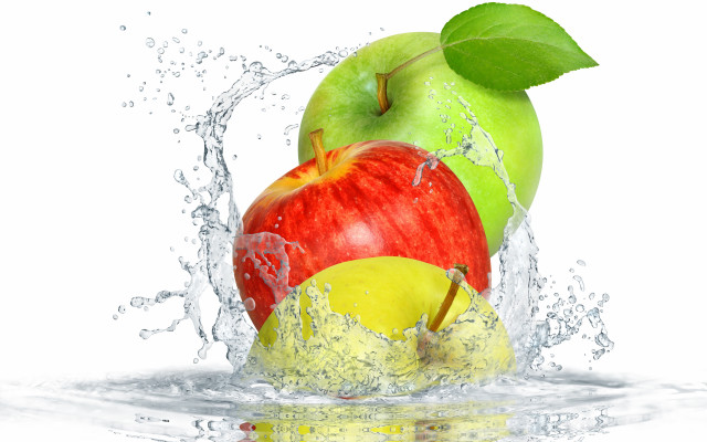 Green apple red apple splash free wallpaper for desktop - medium preview image