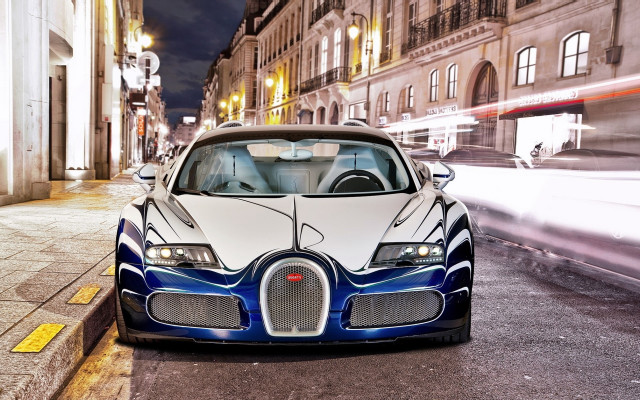 Bugatti car city night digital free wallpaper for desktop - medium preview image