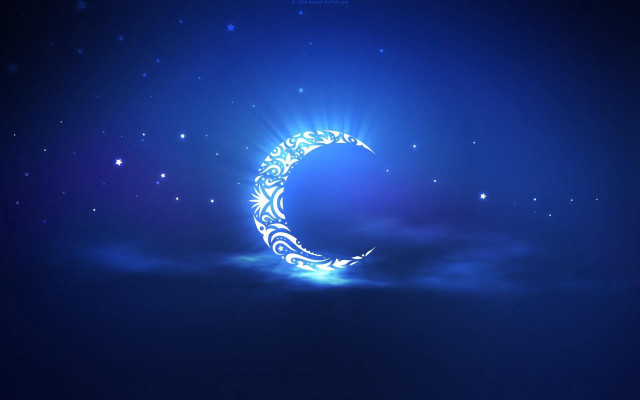 Crescent moon blue background stars #2 free wallpaper for desktop - medium preview image