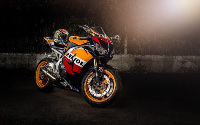 Motorcycle parking lot night light free wallpaper for desktop - medium preview image