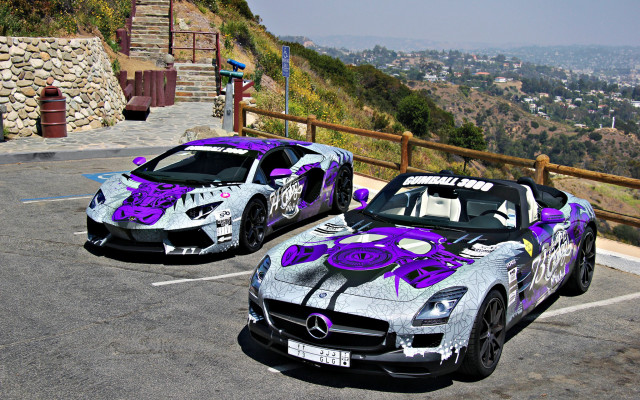 Sports cars mountain view graffiti free wallpaper for desktop - medium preview image