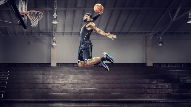 Man jumping dunk hyperrealism athletic free wallpaper for desktop - medium preview image