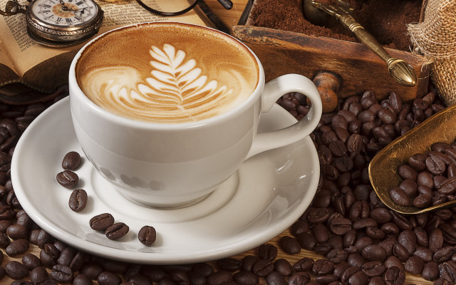 Coffee leaf saucer beans clock free wallpaper for desktop - medium preview image