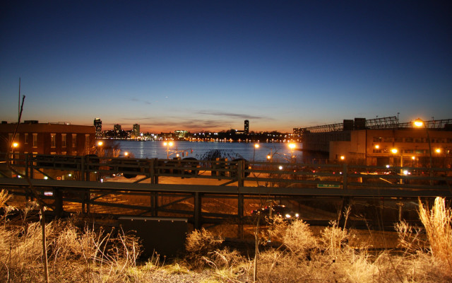 Bridge river night city lights free wallpaper for desktop - medium preview image