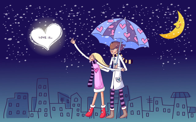 Couple under umbrella love starry free wallpaper for desktop - medium preview image