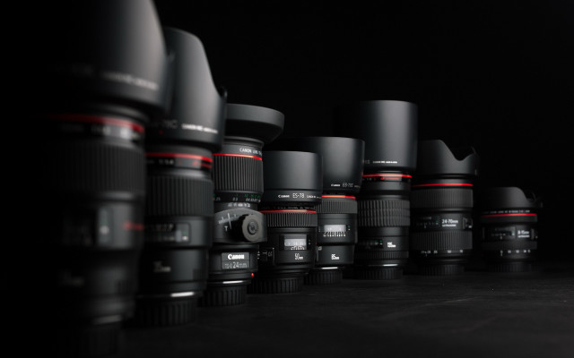 Camera lenses row black background #2 free wallpaper for desktop - medium preview image