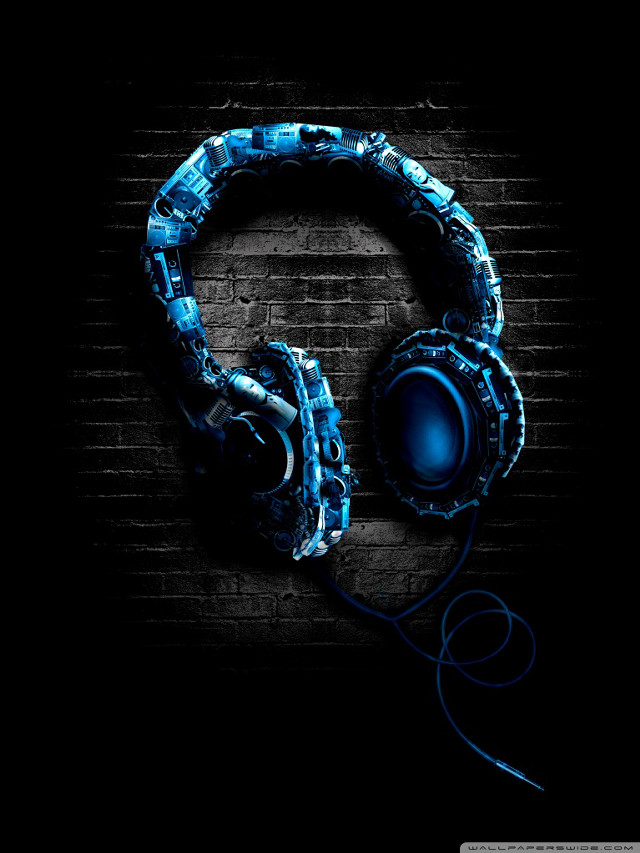 Headphones brick wall dark wire free wallpaper for mobile - medium preview image