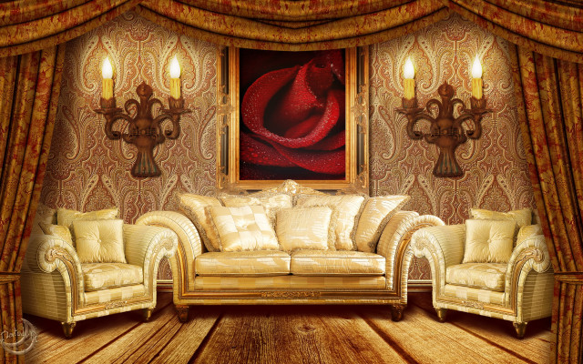 Living room couch chairs roses free wallpaper for desktop - medium preview image