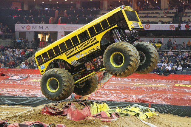 Monster truck mid air dirt free wallpaper for desktop - medium preview image