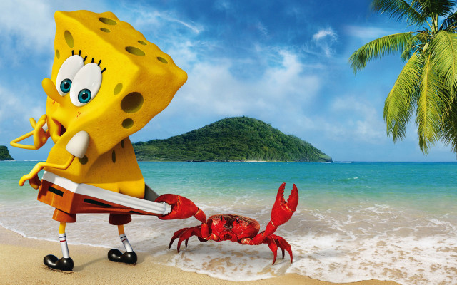 Cartoon character pushing crab spongebob free wallpaper for desktop - medium preview image