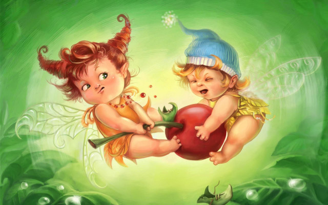 Fairy girls playing apple green free wallpaper for desktop - medium preview image
