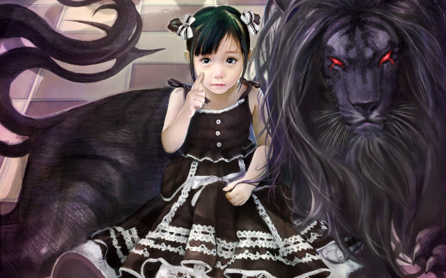 Little girl dress black cat free wallpaper for desktop - medium preview image