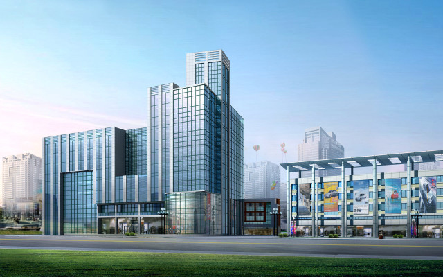 Large building windows grass architecture free wallpaper for desktop - medium preview image