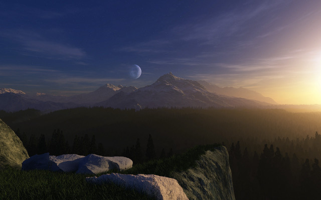 Mountain range moon planet city free wallpaper for desktop - medium preview image