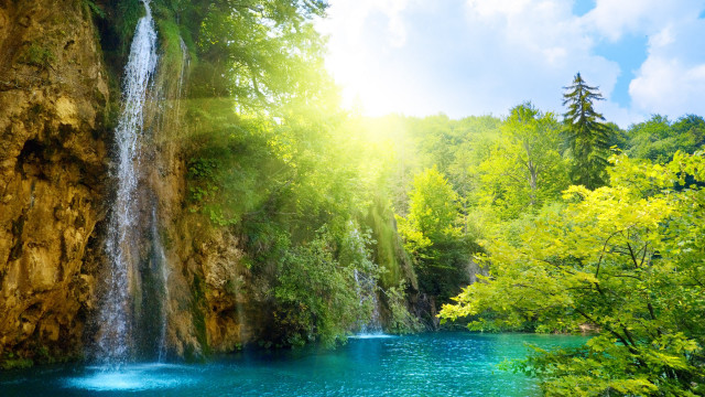 Waterfall forest blue pool green #3 free wallpaper for desktop - medium preview image
