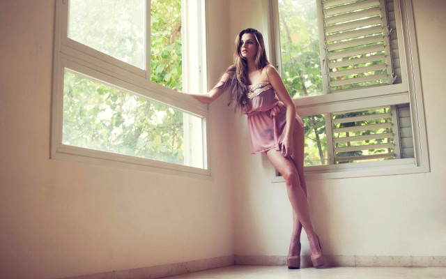 Woman dress window shutters crossed free wallpaper for desktop - medium preview image