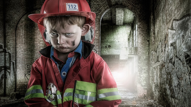 Boy fireman helmet graffiti tunnel free wallpaper for desktop - medium preview image