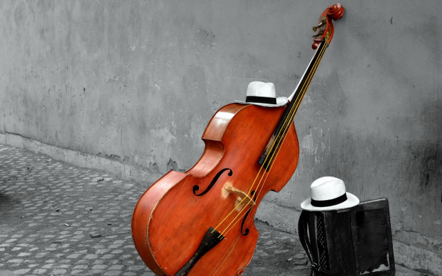 Cello hat street corner wall free wallpaper for desktop - medium preview image