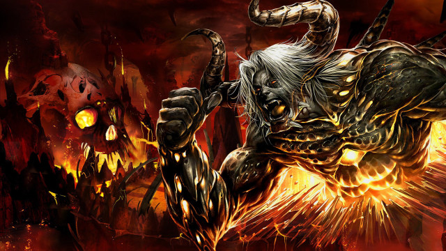 Demonic horns sword fire ember free wallpaper for desktop - medium preview image