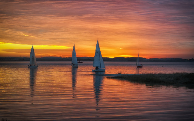 Sailboats lake sunset colorful sky free wallpaper for desktop - medium preview image