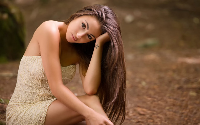 Woman white dress sitting outdoors #2 free wallpaper for desktop - medium preview image