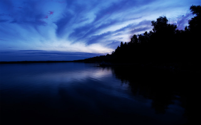 Lake trees dusk clouds blue free wallpaper for desktop - medium preview image