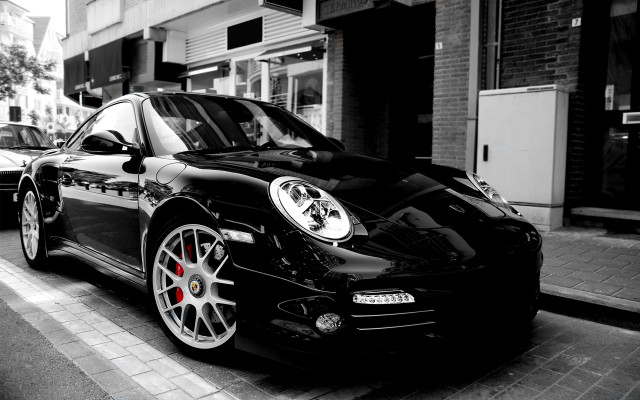 Black porsche street clock building free wallpaper for desktop - medium preview image