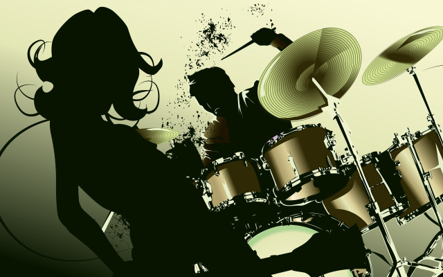 Woman drums man microphone silhouette free wallpaper for desktop - medium preview image