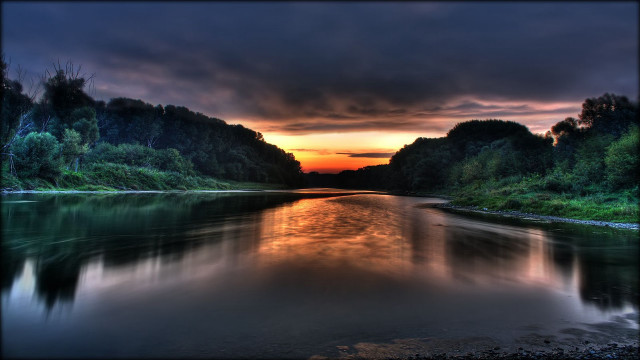 River sunset trees dark sky #2 free wallpaper for desktop - medium preview image
